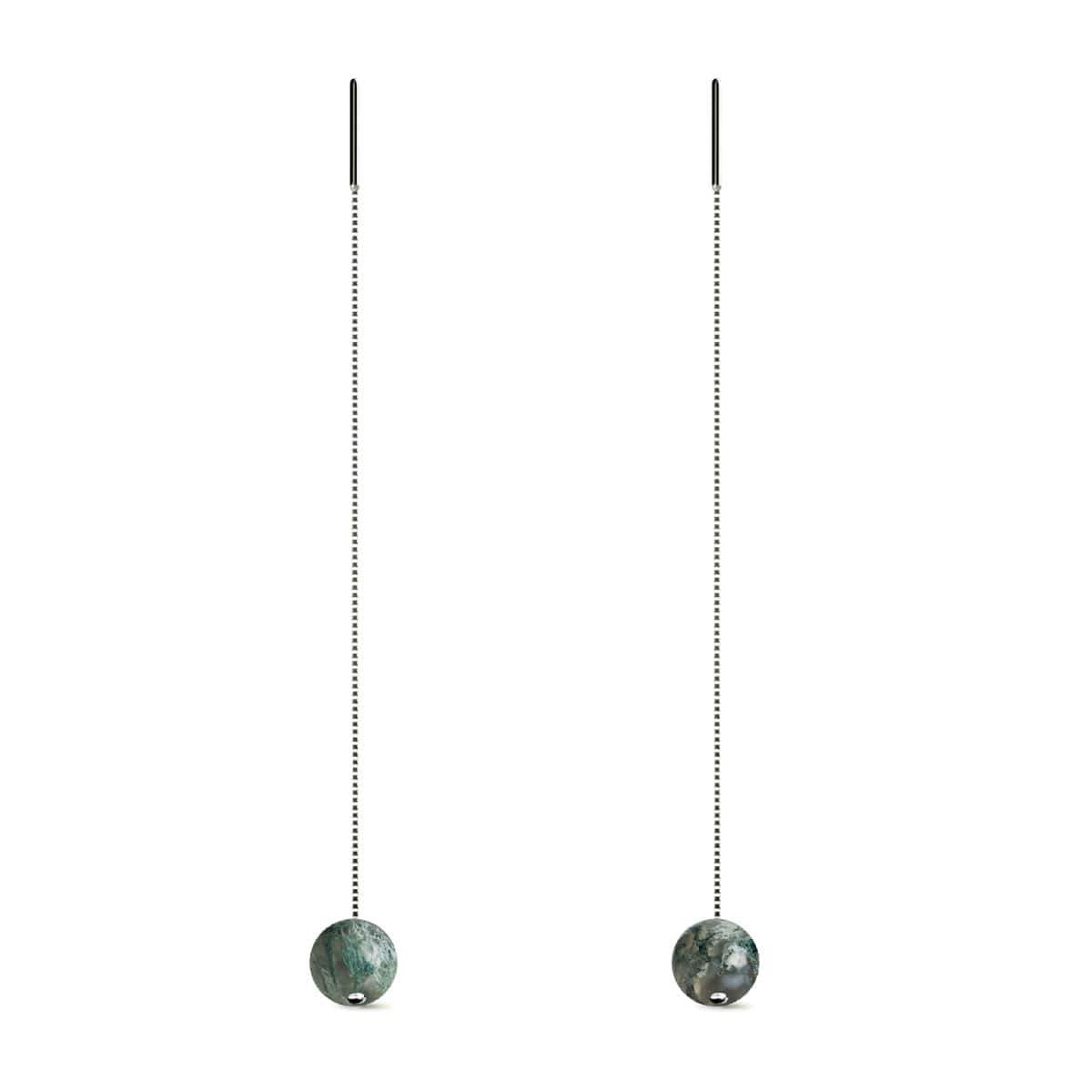 Baumachat | 925er Sterlingsilber | Edelstein-Ohrringe mit Kettentropfen